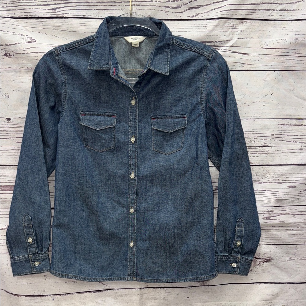 Land’s End Girl’s Denim Button-Up Shirt Size 12